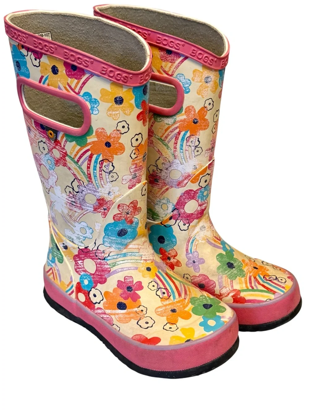BOGS Girls Classic Rain Boots Floral Rainbow Size 12